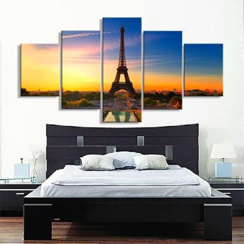 5 Eiffel Tower Sunset Home Decor Living Room Art Wall Art Picture Painting Canvas Print Poster Decoration