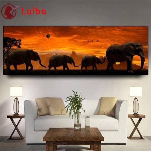 Diamond Embroidery Sunset african animal elephant Picture Diamond Painting Full Square round drill Mosaic Cross Stitch Wall Art