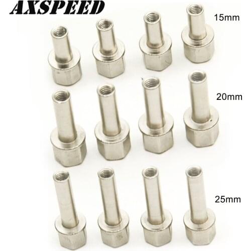 AXSPEED 4PCS 12mm Hex Wheel Hub Drive Adaptor 15/20/25mm Extension Column Metal Nuts for 1/10 Axial SCX10 WRAITH RC Crawler Car