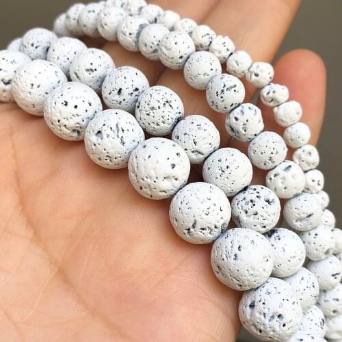 4/6/8/10MM Rubber White Lava Hematite Stone Natural Volcanic Rock Loose Spacer Beads For Jewelry Making Diy Bracelet
