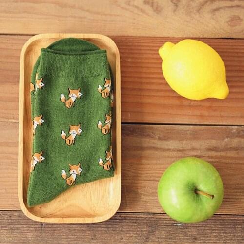 Brand Funny Mens Womens Fox Animal Long Socks Korean Kawaii Women Couple Cartoon Cotton Art Crew Socks