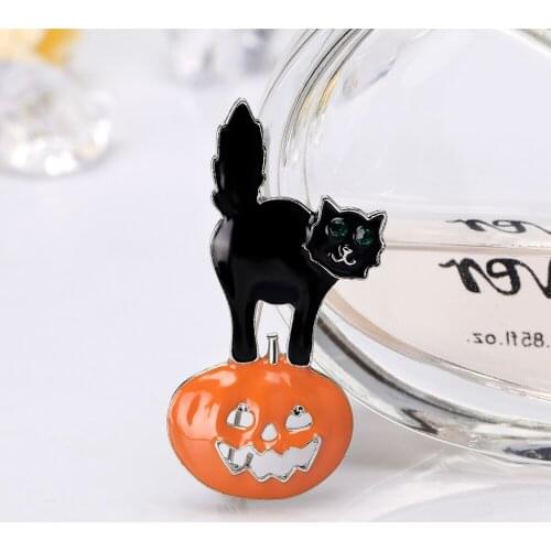 Hallowmas Panic Cat Brooch Cuter Pumpkin Smiling Face Brooches for Women Children Enamel Jewelry Accessories Gifts