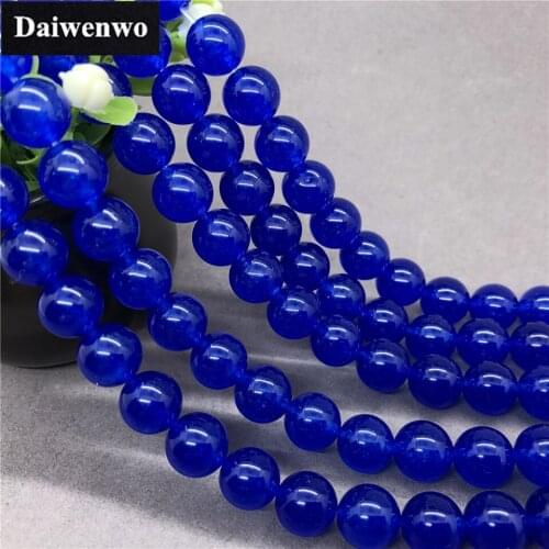 Royal Blue Chalcedony Jade Beads 4-12mm Round Natural Loose Stone DIY for Jewelry