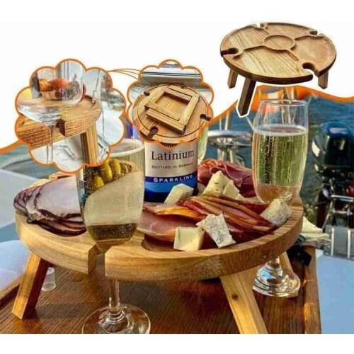 Wooden Outdoor Portable Folding Camping Picnic Table with Glass Holder Wine Rack Tables Tourist Foldable Fruit Table de jardin