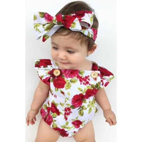 Newborn Baby Girls Clothes Flower Jumpsuit Bodysuit Headband Outfits Children Clothing Girl Costume Cotton Cute Bodysuits