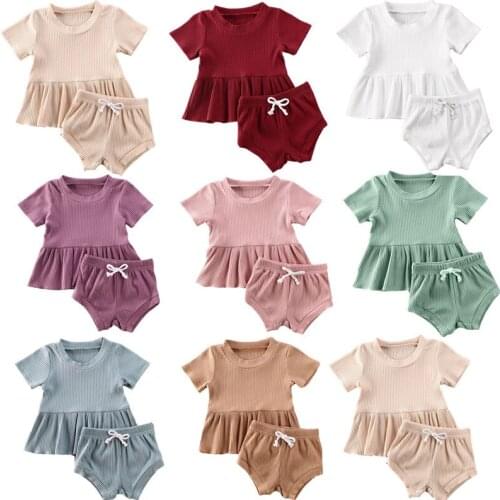 Infants Summer Clothing Set 2020 Summer Boy Girl Solid Ruffle T-shirts Shorts 2pcs Good quality Toddlers Kids Cotton Outfits Set