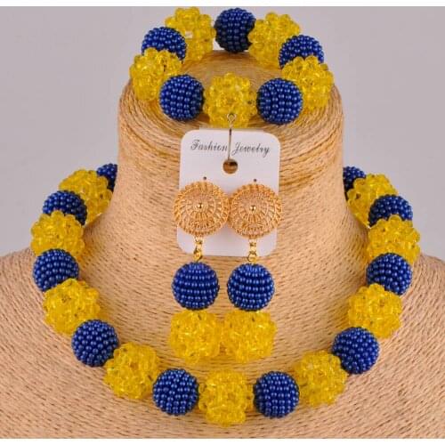 Royal Blue and Yelow African Beads Jewelry Set