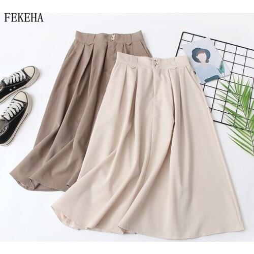 Summer Skirts Women A-Line Ladies Elastic High Waist Pleated Skirt Female College Style Solid