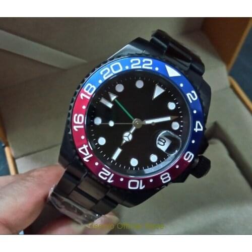 Sapphire crystal 40mm GEERVO PVD case Asian Automatic Self-Wind movement One-way rotating bezel GMT luminous mens watch 157A