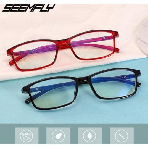 Seemfly Anti Blue Light Finished Myopia Glasses Retro Women Men Busniess Nearsighted Eyeglasses Unisex Eyewear Diopter 0 To -4.0