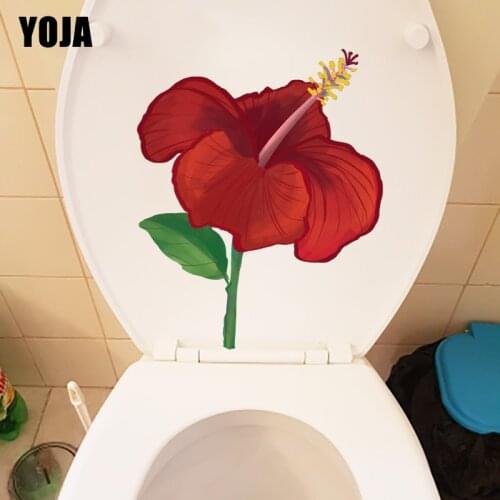 YOJA 19X20.5CM Painted Red Flower Bathroom Toilet Sticker Creative Cartoon Home Wall Decor T1-1488