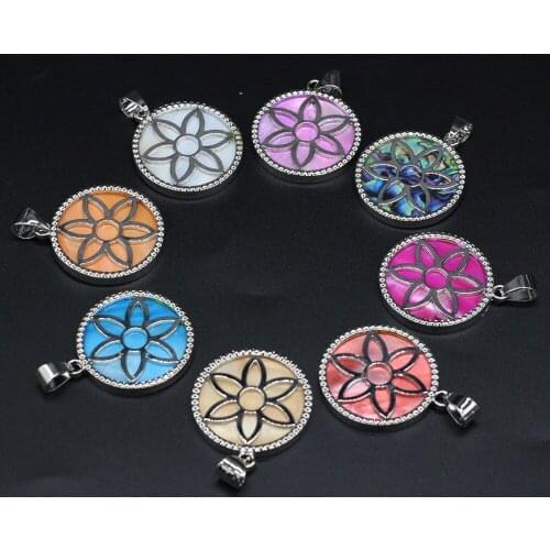 Natural Dyed Shell Pendants Reiki Heal Alloy Hollow Flower High Quality for Making DIY Women Necklace Jewelry Accessories