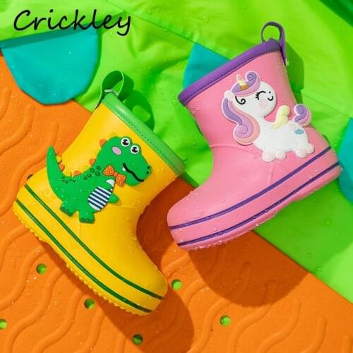 New Cute Unicorn Dinosaur Kids Rain Boots Cartoon Waterproof Rain Shoes For Girls Boys EVA Soft Anti Slip Children Rainboots