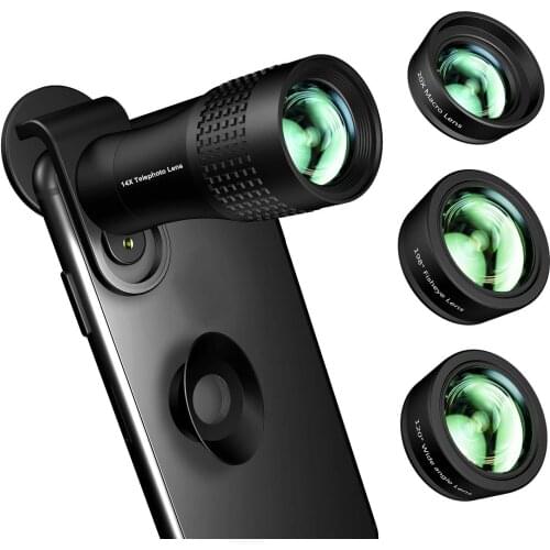 Mobile Phone Lens 14X Telephoto 198 Degree Fisheye 120 Degree Wide Angle 20X Macro Phone Lens