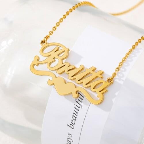 Personalized Custom Ribbon Nameplate Necklace Golden Heart Name Necklace Stainless Steel Woman Ornament Christmas Gift Collares