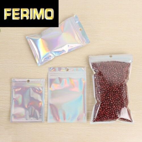20Pcs/pack Plastic Bag 6 Sizes Aluminum Foil Hologram Food Pouch Small Water Proof Zipper Reclosable Pouches