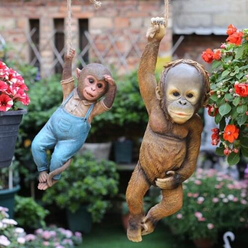 Pastoral Simulation Animal Monkey Resin Pendant Garden Courtyard Park Ornaments Crafts Outdoor Villa Tree Sculpture Decoration