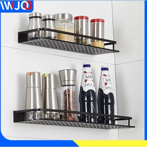 Kitchen Shelf Storage Rack Seasoning Spice Rack Aluminum Kitchen Organizer Rack Wall Mounted Shampoo Holder Bathroom Shelf Black