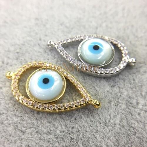 Gold Or Silver Electroplated Evil Eye Waterdrop Charms Pave Micro Zircon Crystal Setting Evil Eye Connectors In 24*11 mm PC5264