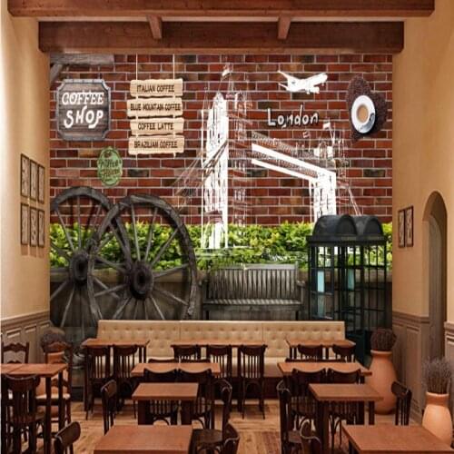Drop Shipping Custom Wallpaper Retro Brick Wall Wooden Wheel Mural 3D Stereo Coffee Shop Restaurant Background Wallpaper Mural