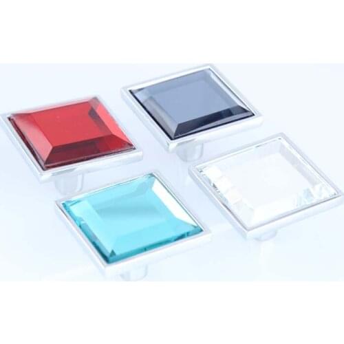 32mm square red clear gray seablue glass crystal drawer cabinet knobs pulls silver chrome dresser kitchen cabinet door handles