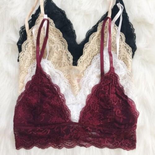 Sexy Womens Lace Floral Sheer Triangle Bralette Unpadded Bra Crop Top Lingerie