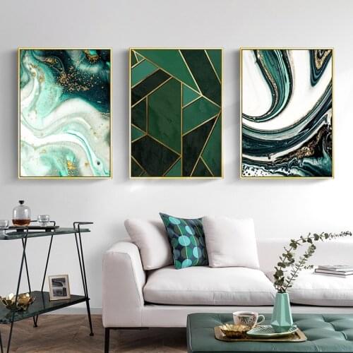 Nordic Mountains rivers geometric figure Wall Art Canvas Painting Gold leaf ribbon Art Poster Print Wall Picture for Living Room