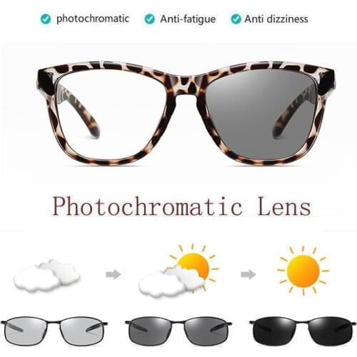 Retro Anti Blue Light Blocking Computer Glasses Photochromitac Sunglasses Black Leopard Clear Frame Chameleon Transition Lens