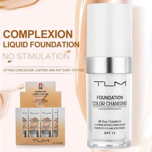 TLM 30ml Temperature Change Complexion Liquid Foundation Cream Concealer Hydrating Makeup Coverage Base Cosmetics Primer TSLM1