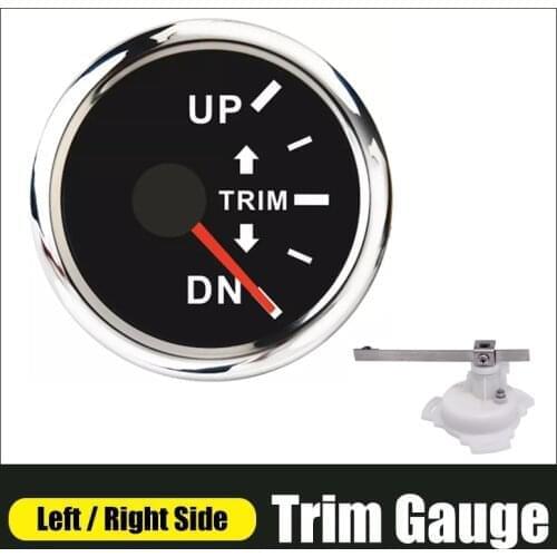 52mm Trim Gauge 0-190 ohm Outboard Engine UP-DN Right Side Trim Meter With Red Backlight 12V/24V Stainless Steel Bezel For Boat