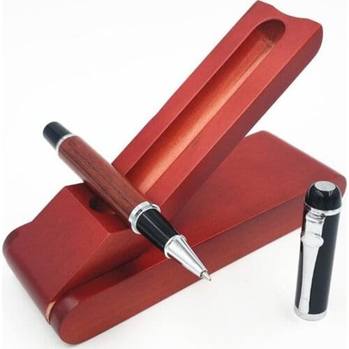 1 Set Vintage Handmade Rosewood Roller Pen & Wooden Pen Box Signature Pen Gift Set for Business Office and School