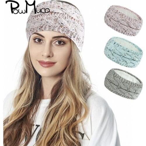 Powmuco 22.5*11 CM Knitted Wool Hairband Thickened Plush Keep Warm Headband Sports Headwear Girls Accessories Birthday Gifts