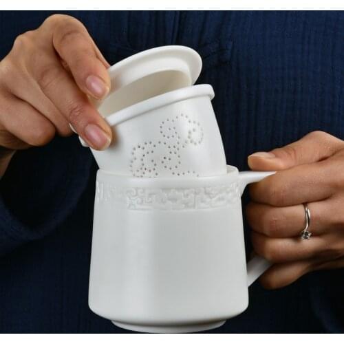 High-grade Chinese white tea cup ceramic jade office filter tea cup personal with cover mug 300ML