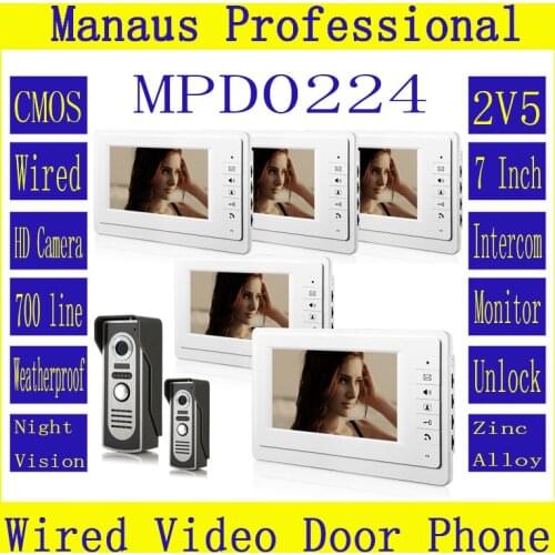 HighQuality Professional SmartHome 7Inch TFT LCD Screen Video Intercom Phone,Two to Five Video Doorphone Kit Configuration D224a