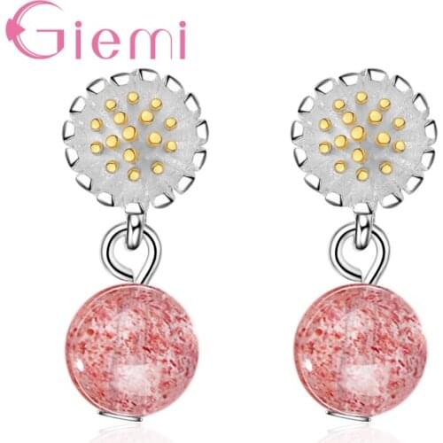 925 Sterling Silver Daisy Flower Earrings Female Pink Strawberry Crystal Earrings Japanese Fashion Fresh Jewelry For Female Gift