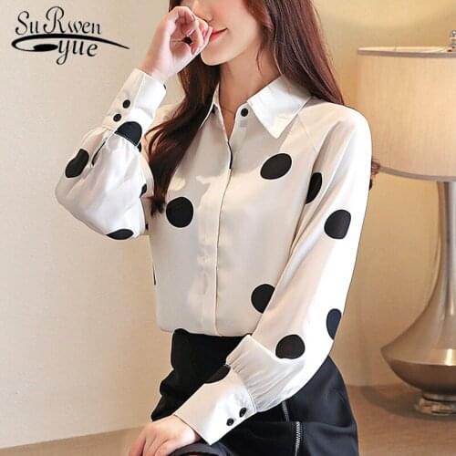 Female for blouses 2021 ladies tops chiffon blouse shirts button womens tops and blouses blusas black Dot lantern Sleeve 5366 50