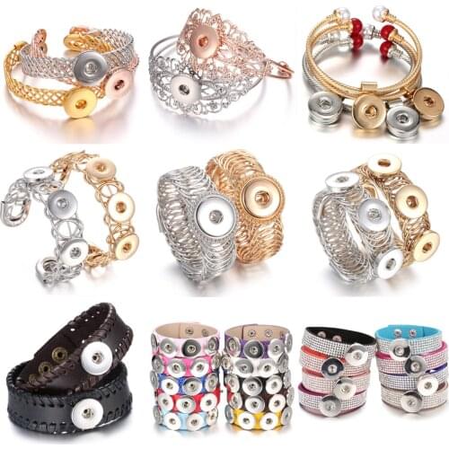 10pcs/lot Wholesale Snap Jewelry Bracelets Vintage Metal Beaded Snap Bracelet Cuff Bangle Fit Interchangeable 18MM Snap Buttons
