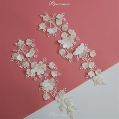 3Pairs Ivory 3D Lace Flower Applique Handmade diy Material Wedding Tiara Clothing Applique Flower 11X37cm SX349