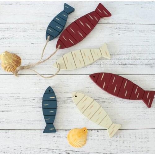 3Pcs Mediterranean Style Wall Decoration Wooden Fish String Hanging Ornaments 3D Nautical Marine Retro Home Wall Hanging Gifts