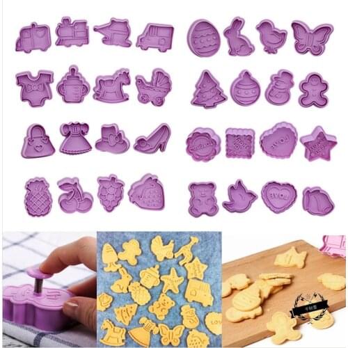 4 Pcs/Set DIY Cartoon Biscuit Mould Cookie Cutter 3D Cartoon cookie stamp ABS Plastic Baking Mould Cookie Decorating Tools