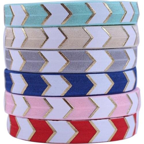 5/8" Gold Foil Chevron Fold Over Elastic Shiny FOE Arrow Ribbon for Headbands Hair Ties accessories welcome custom desigs