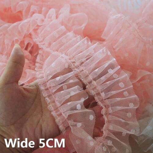 5CM Wide Luxury Tulle 3d Pleated Dot Mesh Fabric Ruffle Fringe Lace Edging Trimmings Embroidered Ribbon Dress Sewing Supplies