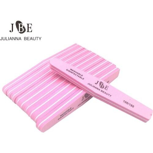 50Pcs/lot Pink Nail File Buffer Sponge 100/180 Sanding Washable Nail Polish Blocks For UV Gel Pedicure Manicure Care Tools