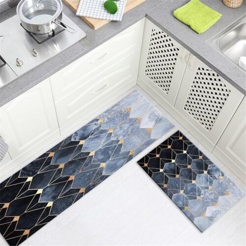 Abstract Geometry Blue Mat In The Kitchen Modern Marble Anti-slip Mat For Bathroom Flannel Floor Mat Bedroom Hallway Doormat