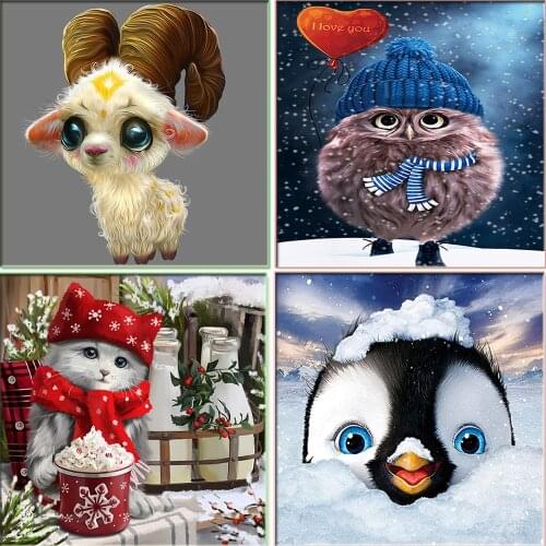 5D DIY New Cute Pet Cat, Penguin Picture Square/Round Diamond Painting Animal Series Painting Kitchen decoration painting