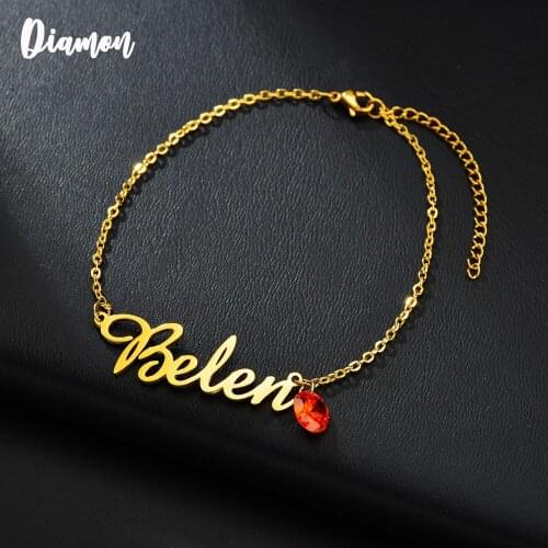 Diamon New Fashion Personalized Custom Name Bracelet for Women Stainless Steel letter Bracelet With Birthstone Wedding Gift