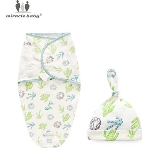 Baby Swaddles Soft Newborn Blankets + Cap Cocoon Wrap 100% Cotton Swaddling Bag Baby Envelope Sleep Sack Bedding