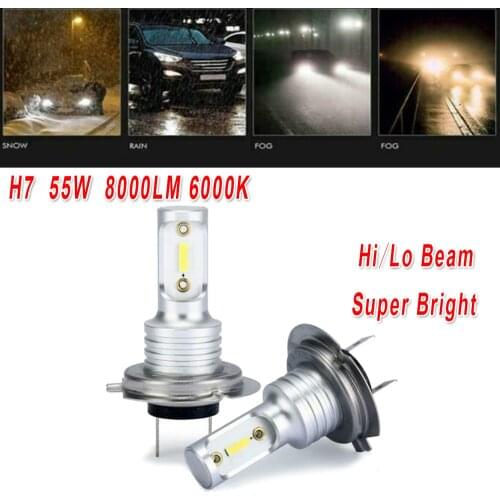 2PCS for car H7 led light 6000K 55W 8000LM auto headlight HI/Lo BEAM SUPER BRIGHT FOR BMWE39E60E90 CAR LED LAMP car Accessories