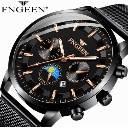 FNGEEN Men Best Watch Steel Mesh Watchband Quartz Wristwatch Business Casual Bracelet Watches Male Clock Hodinky Erkek Kol Saati