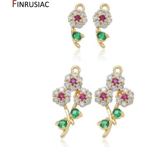 Jewelry Making Supplies 14k Gold Plated Zircon Bouquet Flower Pendants Charms For DIY Earrings Necklaces Fittings Wholesale